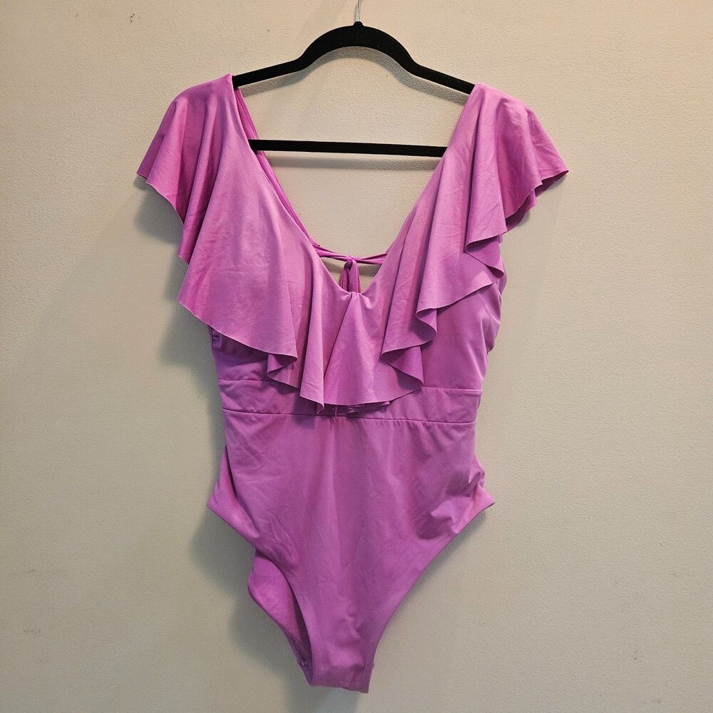 Trina Turk Atlas Ruffle Plunge One-Piece Swimsuit Women Size 10 Colorful Beach